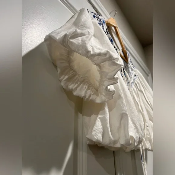 Free People Ivory Blouse with Navy Embroidery - Picture 8 of 11